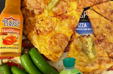 I took a thin crust pepperoni Red Baron pizza and threw on some of these peppers I found at the store and some gouda cheese and now I’m splashing it with one of my favorite hot sauces and lime juice while I dip it in ranch. I’ve outdone myself tonight.