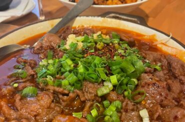 Braised Beef in Chili Oil and Chongquing Chicken from the local Szechuan spot!