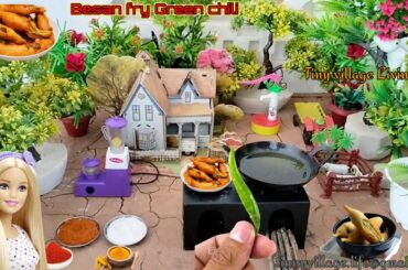 Fried Green chilli! Miniature Style Fried Green chilli| Making Fried Green Chilli In Tiny Items|