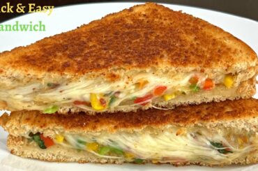 Cheesy Veg Sandwich Recipe - Veg Chili Cheese Toast Sandwich - Cheese Sandwich-Quick & Easy Sandwich