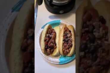 Making some chili dogs
