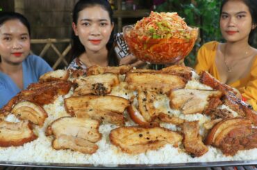 Rice pork belly with chili salad cook recipe - Amazing cooking