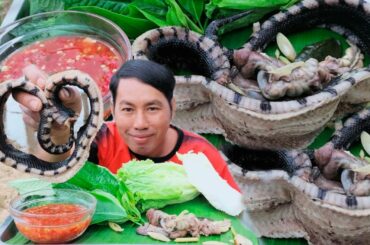 Amazing Yummy Eat Snake Boil with Chili sauce recipe