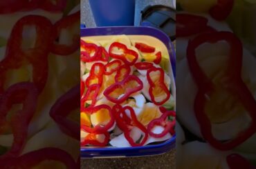 #Shorts, egg salad with sweet chili-pepper and pine nuts on top!