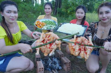 Amazing cooking chicken roasted with chili and papaya salad recipe - Amazing video