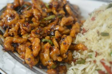 Chili Chicken served with Vegetable Rice recipe by Home Cuisine  #chillichicken#homecuisine