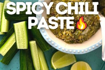 Burmese Spicy Green Chili Paste with Dry Shrimps, Shallot, and Hot Chilies