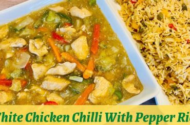 White Chicken Chilli With Pepper Rice | White Chicken Chili Recipe | Hindi | Simple Passion Cooking