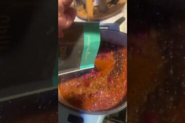 Slow cooking chili in my enameled cast iron from pampered chef. Clean up made easy!