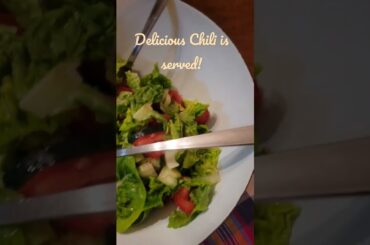 Chili w/ rice and cheese + french baguette + Salad #shorts #food #delicious #cuisine #foodie #dinner