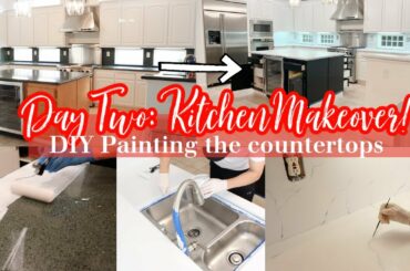 KITCHEN MAKEOVER for $500 // DAY 2 // PAINTING THE COUNTERTOPS!! @LaurenNicholsen