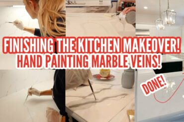 FINISHING THE $500 KITCHEN MAKEOVER // PAINTING THE MARBLE VEINS AND EPOXY // DIY KITCHEN MAKEOVER