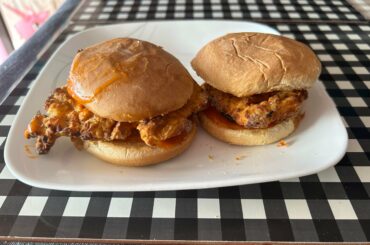 Couple of home made spicy fried chicken sandwiches I made for lunch