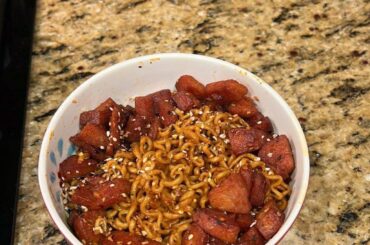 My latest innovation in New Year’s hangover cuisine: I call it Spamyang. It ain’t gorgeous but it sure is getting the job done.