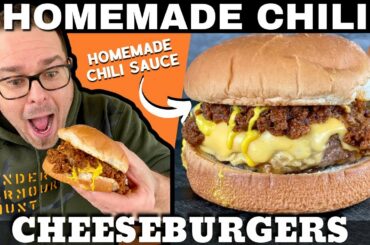 Chili Cheeseburgers on the Griddle (with Homemade Chili Sauce)