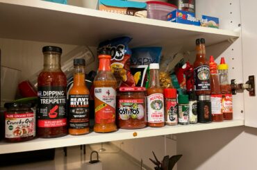 My collection of spicy sauces/chili powder and seasoning/chili oil