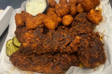Medium hot chicken tenders and spicy tots