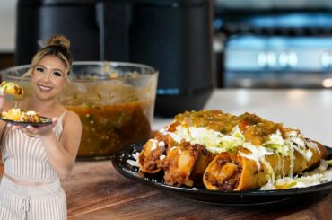 The Best Ever Ground Beef & Potatoes AIR FRYER CRISPY GOLDEN TAQUITOS and SALSA, You Will be AMAZED