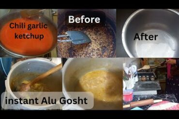 Alu Gosht ki asan recipe/Chili Garlic sauce be Bana li/Jala Borton 2minute main saf/@twinmakersvlog