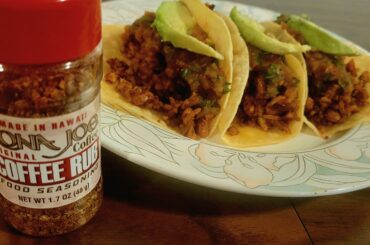 This hawaiian coffee seasoning is really good with smoky chili flavors. Pictured also: chipotle rice tacos