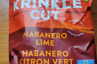 Properly spicy potato chips, habanero and chili extracts listed in the ingredients