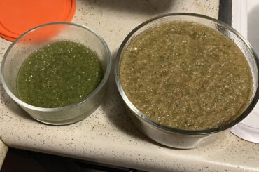 Fresh Salsas. I don’t understand why the right one is green is was red last time when I roasted it.