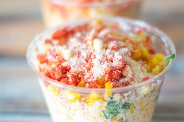 Elote with Hot Cheetos! This stuff is so good, it’s one of my guilty pleasures.