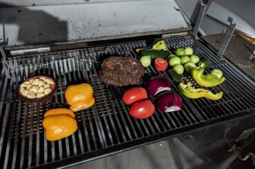 Smoked tomatillo salsa for smoked pork shoulder tacos (w/bonus drooling pup)