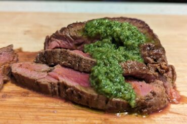 A "chimichurri" made from cilantro, avocado, and pickled jalapenos - Weird combination but it works!
