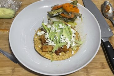 Tinga tostada with pickled vegetables