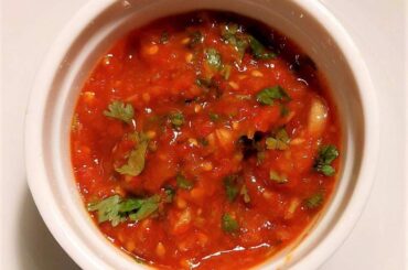 Roasted tomato, habanero, and peach salsa from last night