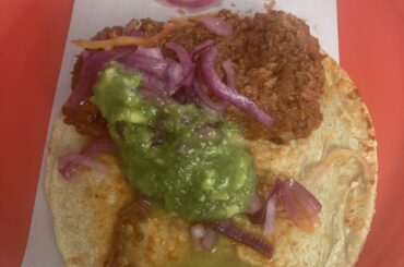 Mexico City tacos. Tacos are my favorite part of my vacation. My rule is one taco per location. Don’t even get me started about Pozole! This is just today, quesadilla con sesas,y cecina.