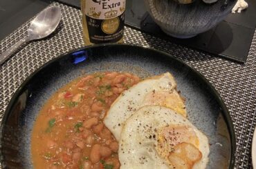 Mexican living in UK. Homesick and really really miss frijoles charros, so I made some for dinner. You have to get creative with the ingredients over here, but I am happy they at last sale pinto beans & masa for corn tortillas, not pictured, but they came out bomb af.