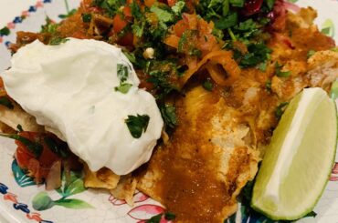 [homemade] Chicken Enchiladas with Ghost Pepper Enchilada Sauce, Habanero Pico, Radicchio Slaw