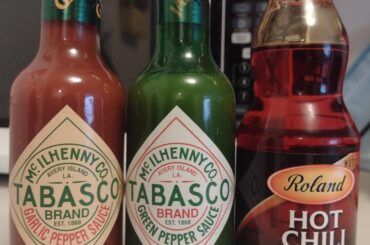 I wish I'd discovered chili oil years ago, I don't know how I lived without it. And the garlic Tabasco is fantastic.