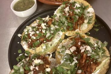 Tinga tostadas with pickled moritas