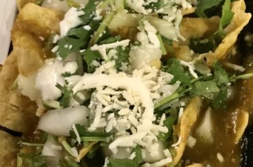 Vancouver, BC Mexican restaurant food: Chilaquiles made with tortilla chips and cooked in a microwave