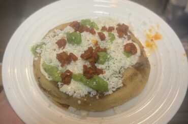 lil sope. Has more salsa under the cheese. Usually prefer these without meat but I added some chorizo chill