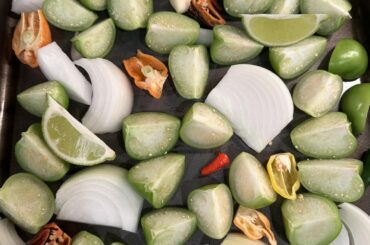 Simple roasted verde salsa with peppers from my garden.