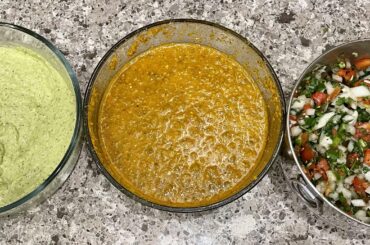 Salsa de Aguacate con Crema, Roasted Habanero Salsa, and Pico de Gallo