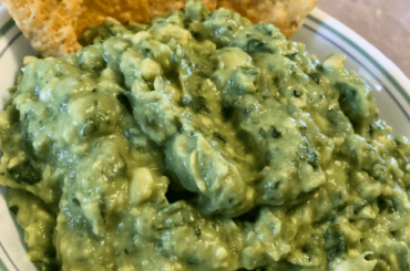 Homemade Guac: 1/2 of an onion, 2 large avocados, 1 Serrano, 1/2 cup of cilantro, juice of 1 lime