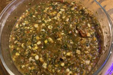 Roasted multi-pepper salsa with mango and corn