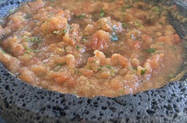 A simple yet flavorful salsa made in the molcajete