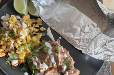 beans, egg, crema and tortillas (would love tips on how to make this more authentic)