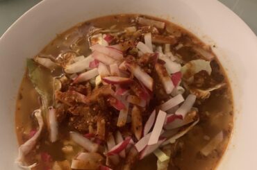 My girlfriend made Pozole Rojo for our New Year‘s Eve party