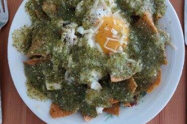 Chilaquiles with green and red sauce.
