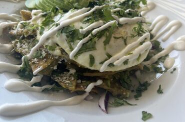 Chilaquiles verdes with avocado