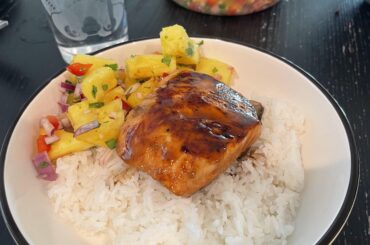 Fresh Pineapple Salsa paired with the sweet and spicy salmon.