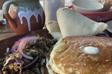 Eggs with machaca and corn hor cakes @ Valle de Guadalupe