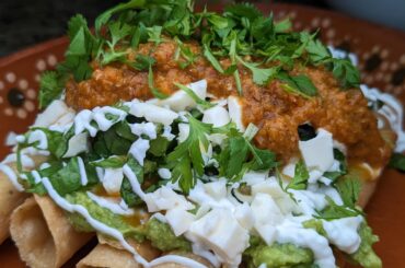Decided on Beef Flautas with all the Fixin's and a super spicy red salsa. Super delicious
